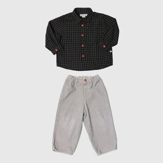 GERUIT SHIRT MET VAKKEN + CORDUROY BALLOON BROEKEN