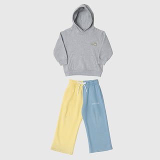 MELANGE HOODIE MET VOORZAK + TWEEKLEURIGE RECHTE LEGGINGS